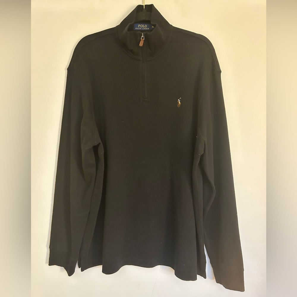 POLO RALPH LAUREN ESTATE RIB BLACK QUARTER ZIP PULLOVER SWEATER 100% COTTON XXL
